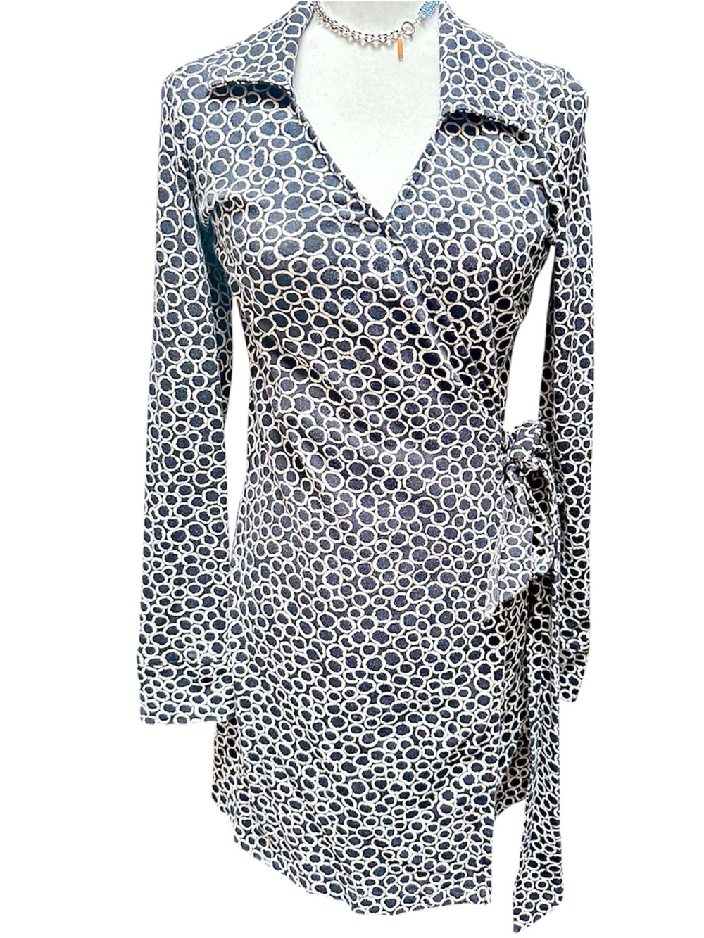 Land’s End Wrap Dress | Women’s Size 8P |   B&W | Cotton/Rayon/Lycra/Spandex
